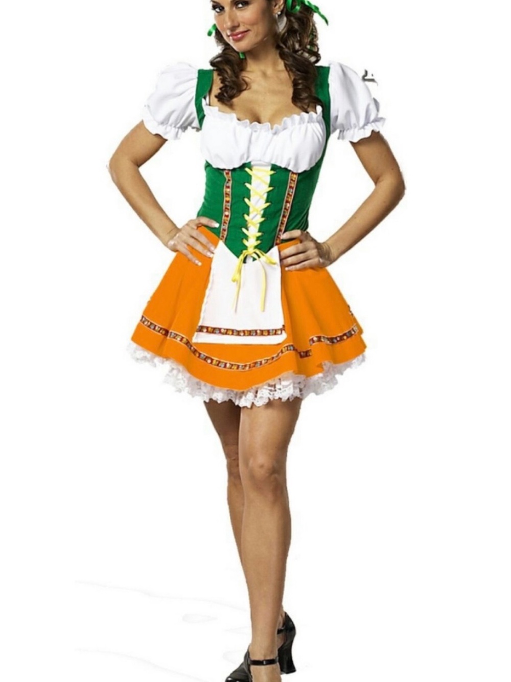 Women's Green and Orange Beer Garden Girl Halloween Costume Dress